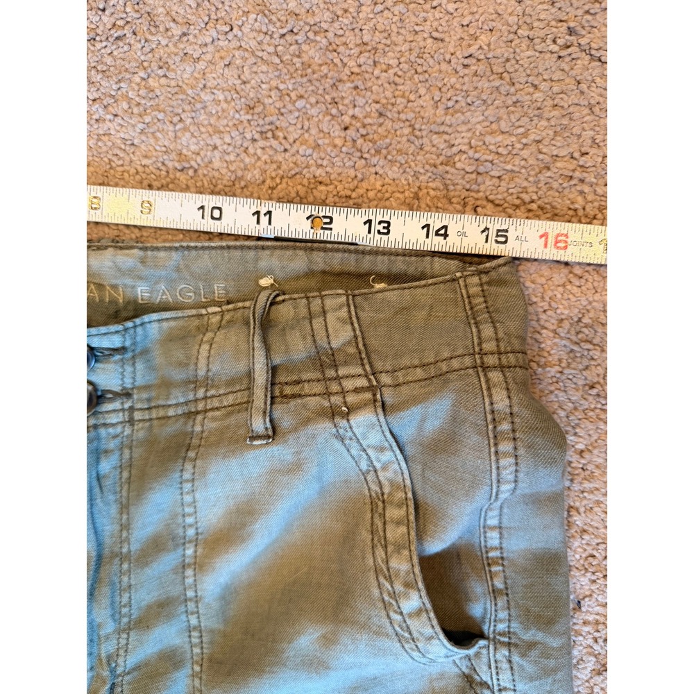 American Eagle Women Olive Green Linen Blend Utility Cargo Pants Sz 8 Reg Safari - Picture 4 of 15